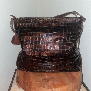 Brighton Cher Shoulder Bag - Brown Croc Embossed leather